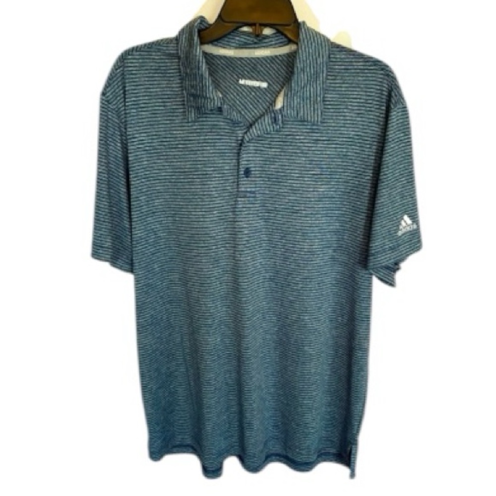 Adidas Men’s Golf Shirt Sz XL‎ Blue Gray Striped Short Sleeve Polo Preppy